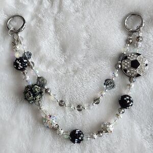 Soccer Black and Silver Beaded Bag Chain Purse Chain